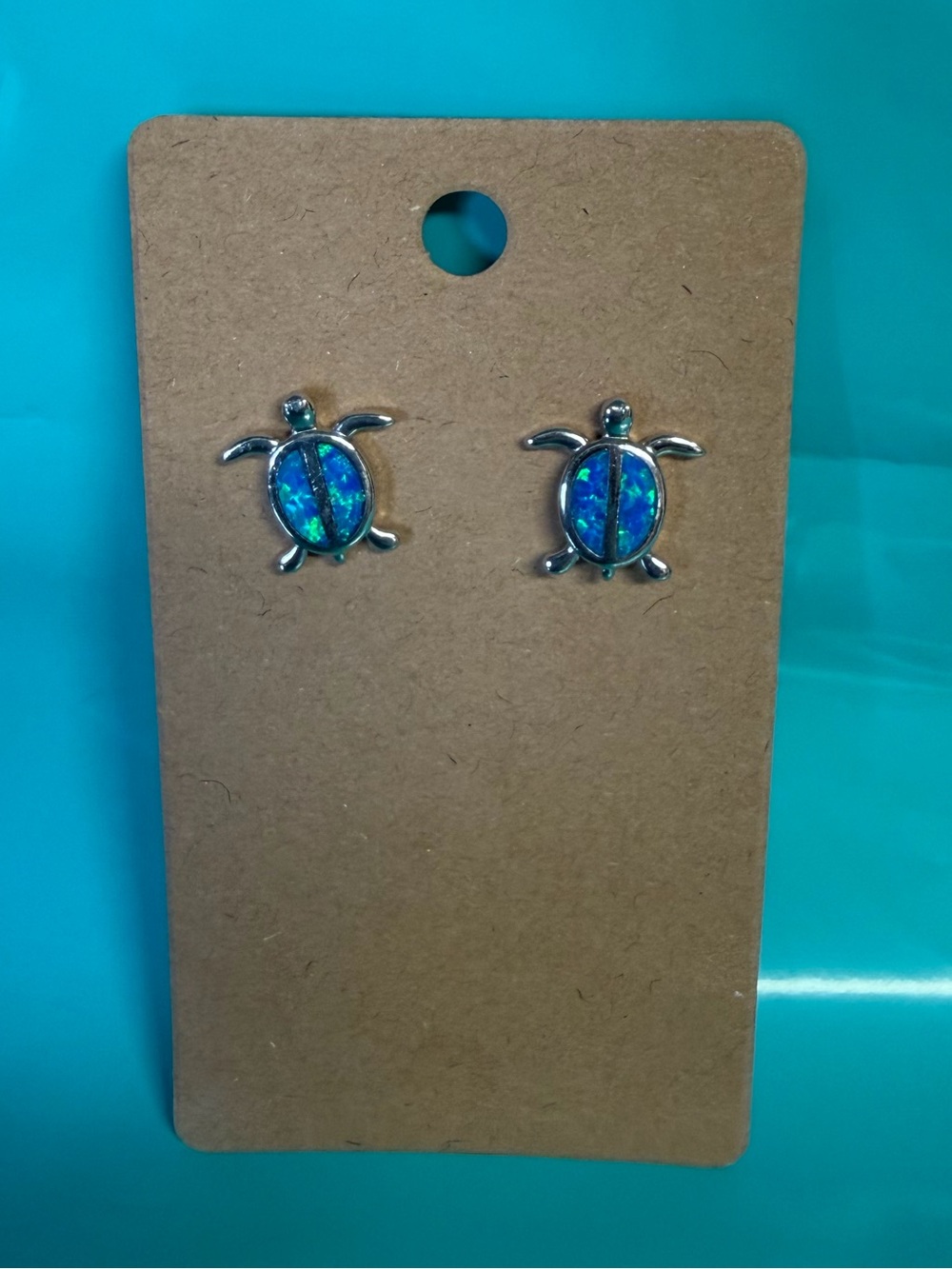 925 Sterling Silver Blue Opal Sea Turtle Stud Earrings
